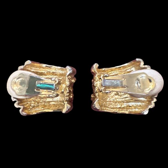 VTG Les Bernard VC Vanity Brutalist 1980s Gold Tone Chunky Clip-On Earrings - Picture 7 of 9